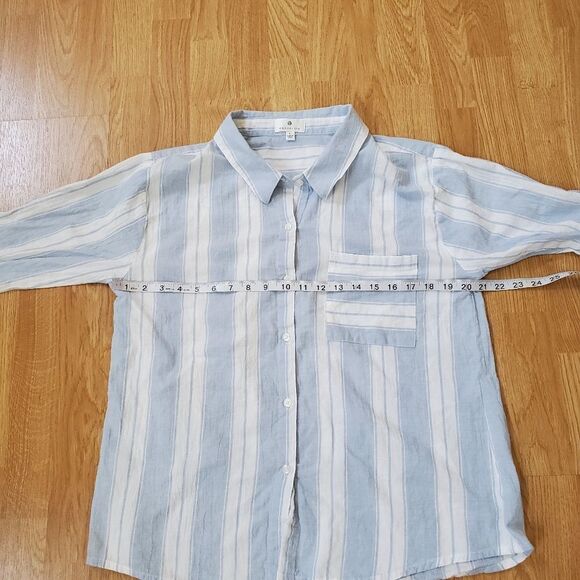Socialite Striped Cotton Button Down Shirt size Large in Blue - Picture 11 of 14